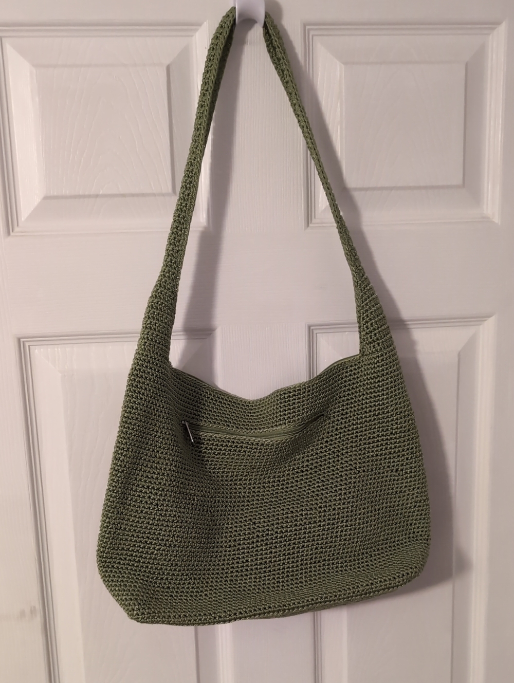 Vintage The Sak Sage Green Crochet Hobo Bag Hand Made in Indonesia Y2K
